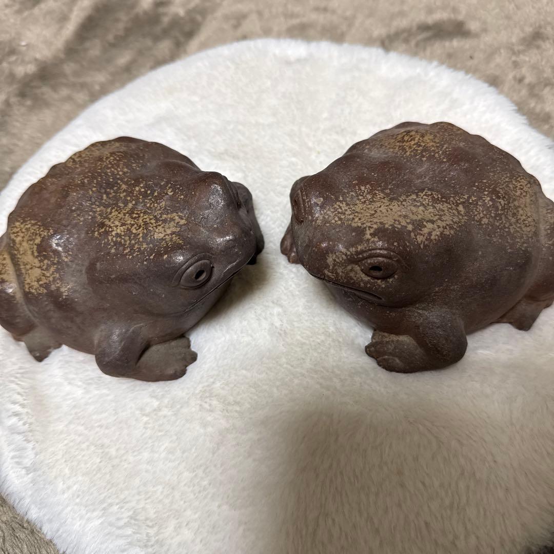 美品　備前焼　陶器 カエルの置物 2個セット