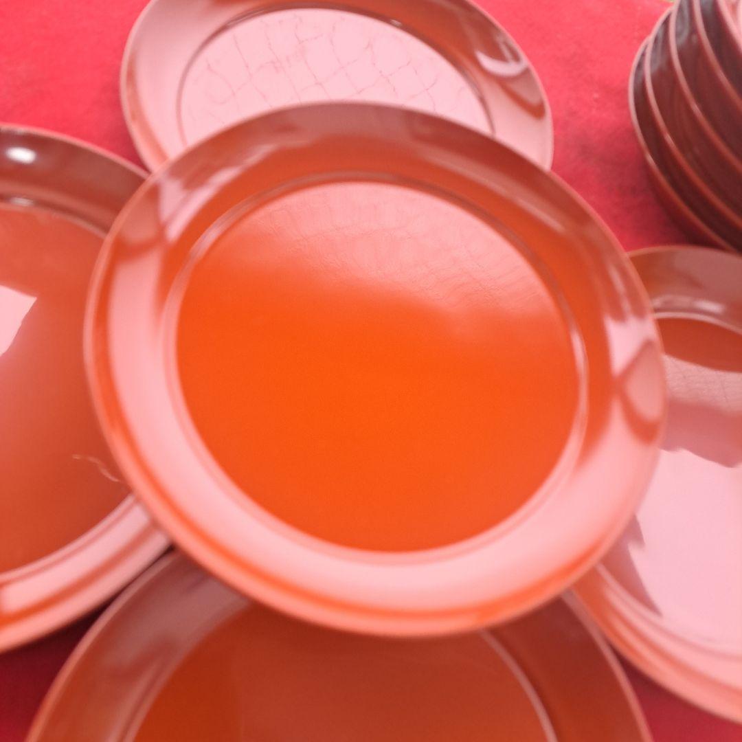 【京都漆器　楪子×10客】天然木製　洗朱色　長期保管品