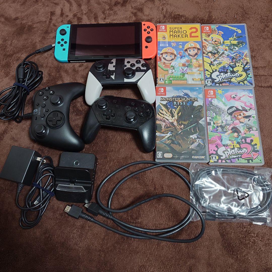 Switch 本体 プロコン2台 有線コントローラー ソフト4本 各種セット