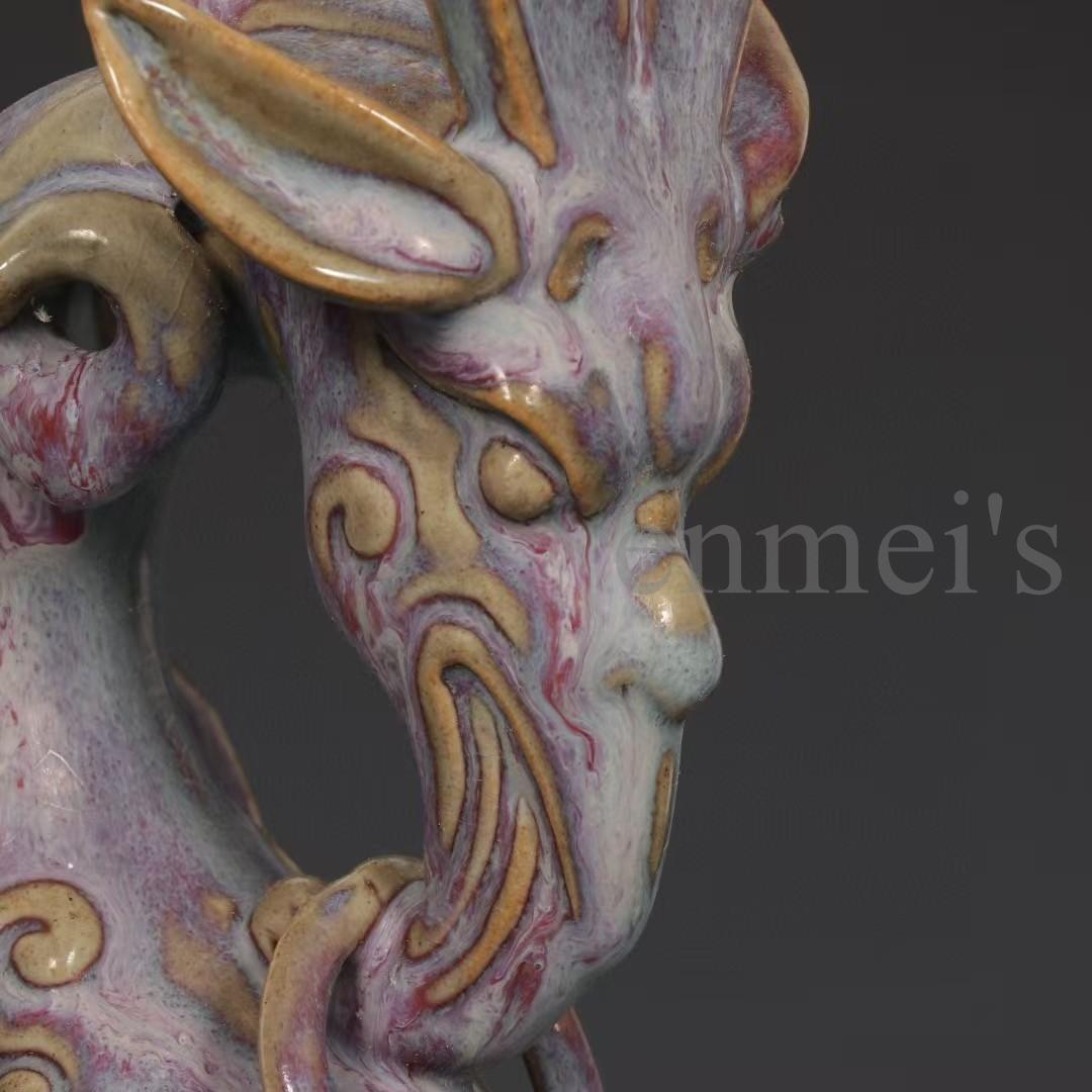 中国古美術・旧藏宋钧窑款羊形烛台・玫瑰紫釉・文房具・木箱付・案頭・置物・聚財置物