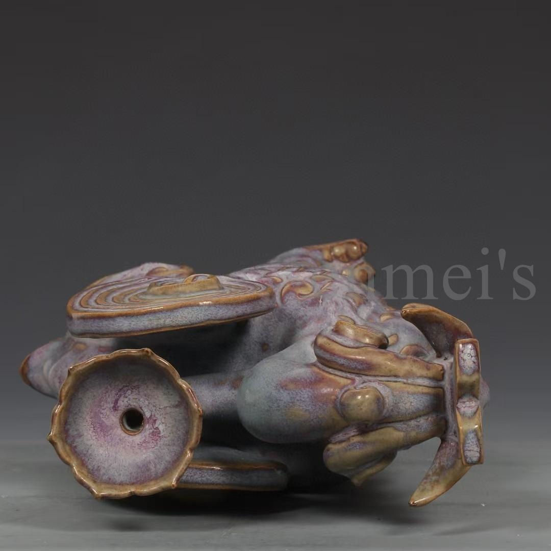 中国古美術・旧藏宋钧窑款羊形烛台・玫瑰紫釉・文房具・木箱付・案頭・置物・聚財置物