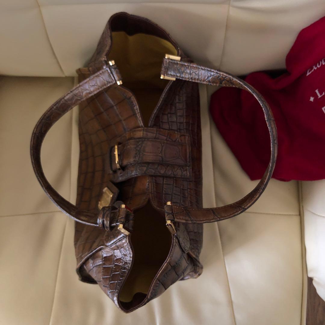 レザージュエルズ マットクロコダイル ハンドバッグ モデルT ブラウン