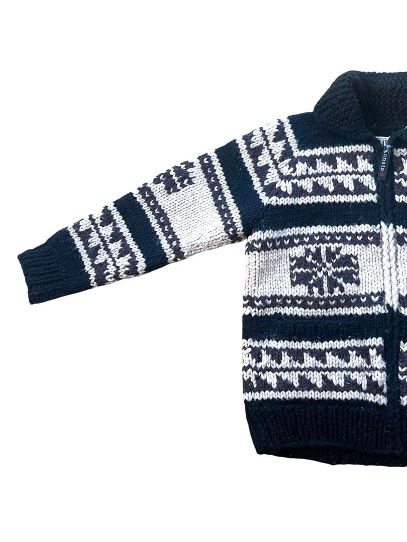 ▪️カナダ製Kanataカナタ ネイティブ柄カウチンニットカーディガンM黒