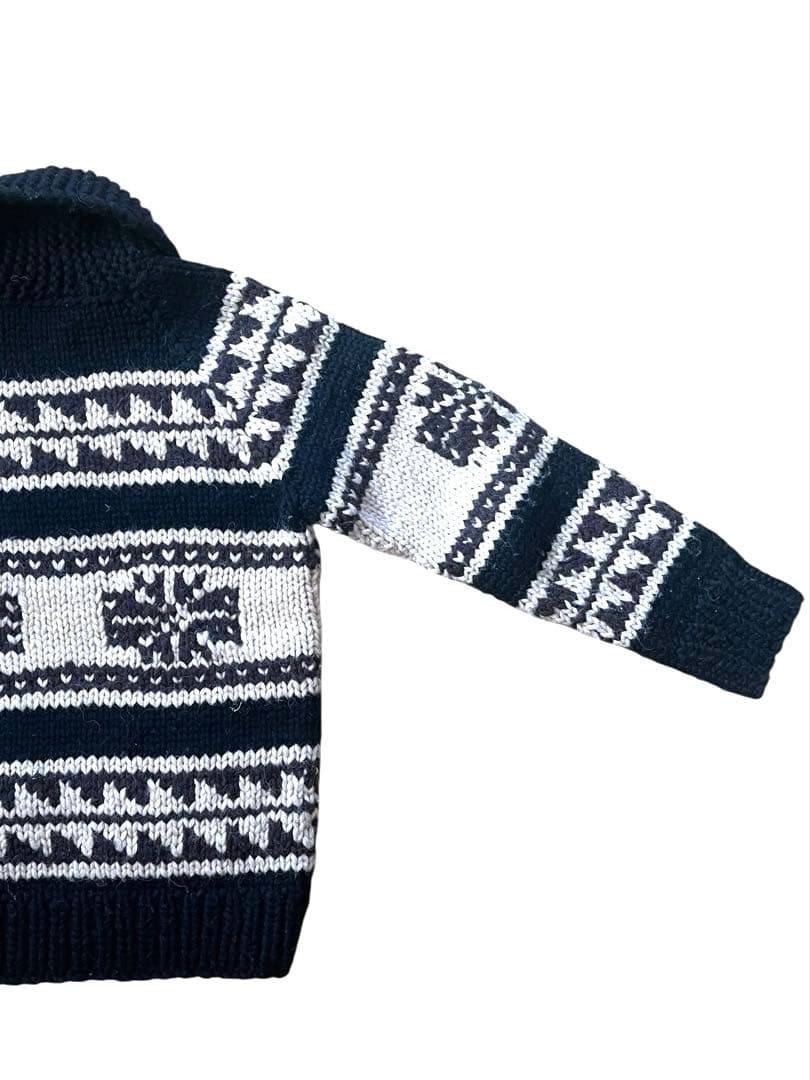 ▪️カナダ製Kanataカナタ ネイティブ柄カウチンニットカーディガンM黒