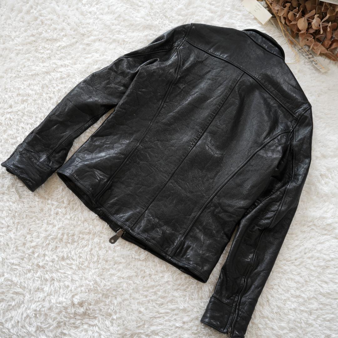 【美品】junhashimoto　襟付きシワ加工レザージャケット　L　黒