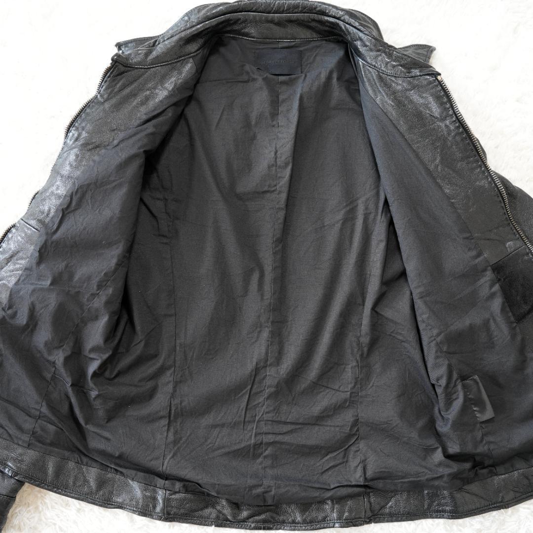 【美品】junhashimoto　襟付きシワ加工レザージャケット　L　黒