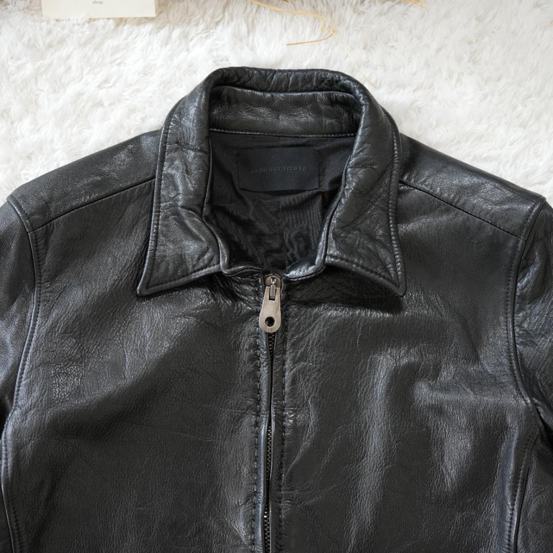 【美品】junhashimoto　襟付きシワ加工レザージャケット　L　黒
