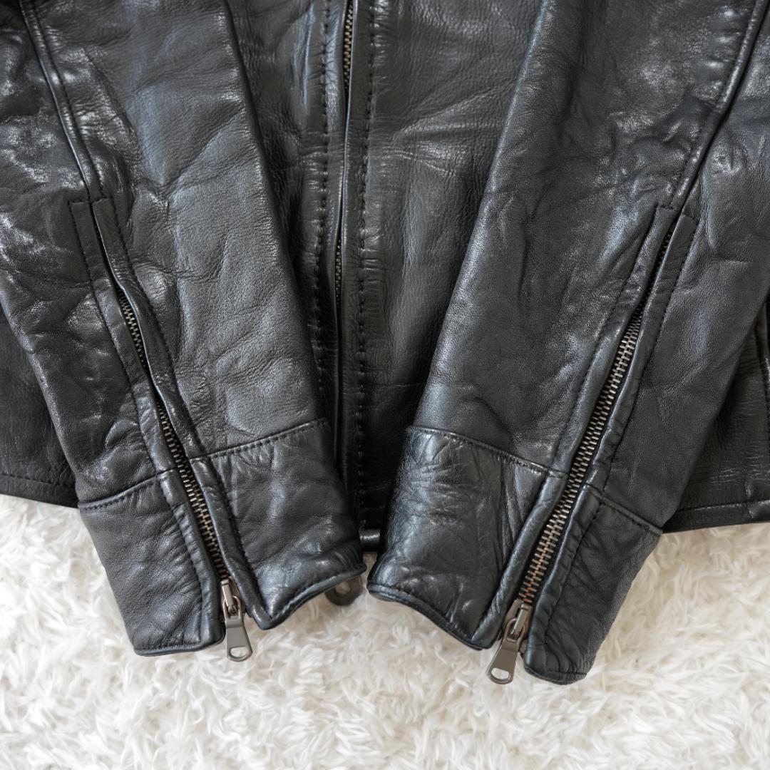 【美品】junhashimoto　襟付きシワ加工レザージャケット　L　黒