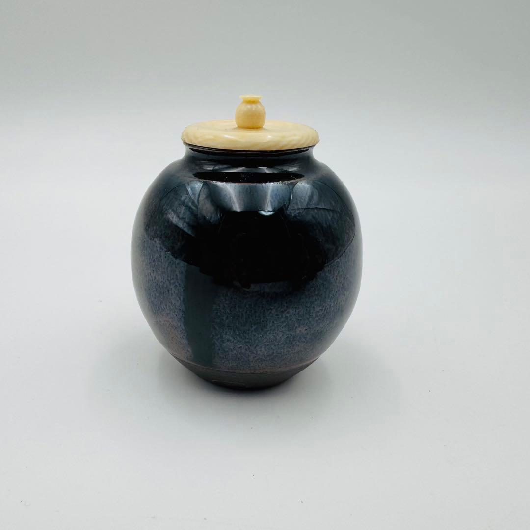 【小瀬戸　加藤唐三郎　文琳茶入　仕覆　共箱】茶道具　骨董　アンティーク