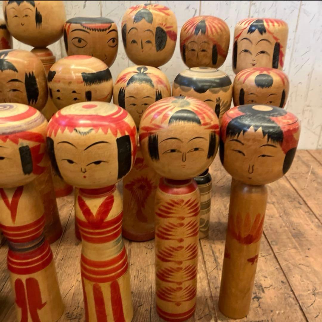 ②昭和レトロ 東北 伝統工芸 郷土玩具 創作 こけし 小芥子 16体 まとめ売り