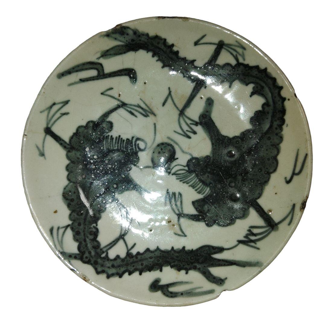 中国古玩　明代龍文染付皿　呉須窯皿