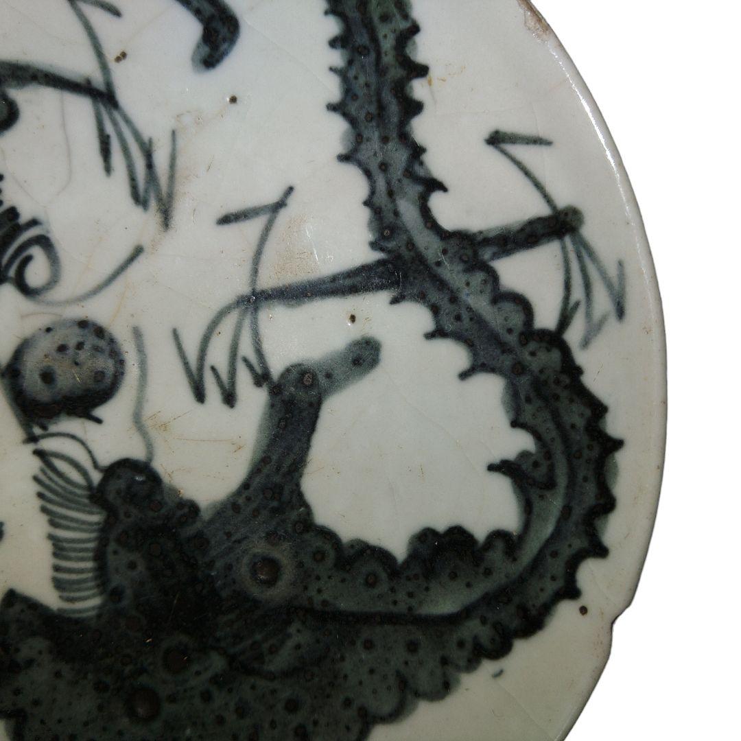 中国古玩　明代龍文染付皿　呉須窯皿