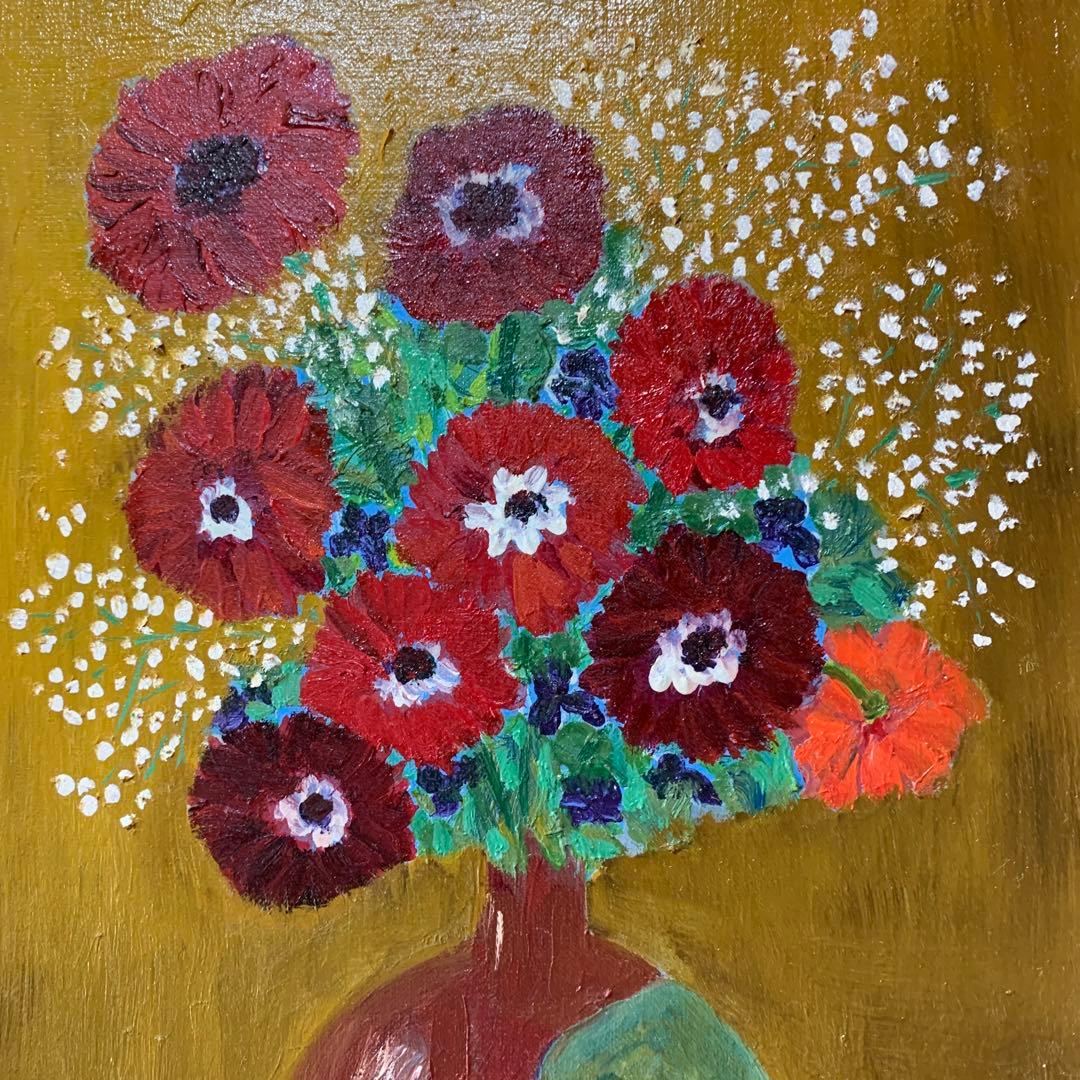 絵画　油彩肉筆画　T Yorii 『アネモネ』P6サイズ