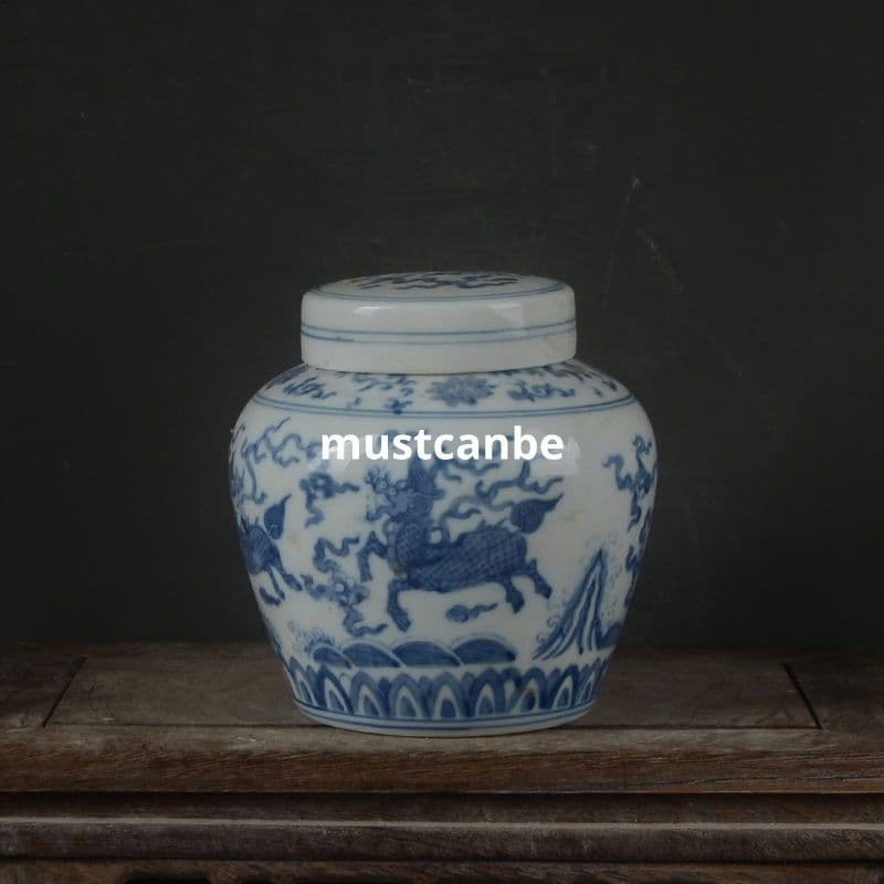 青麒麟紋天字壺 景徳鎮 陶磁器 装飾品 現代工芸品 美術品 置物