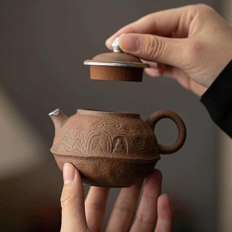 中国茶器 岩泥-敦煌壺 茶壺 煎茶具 茶器 新品未使用品