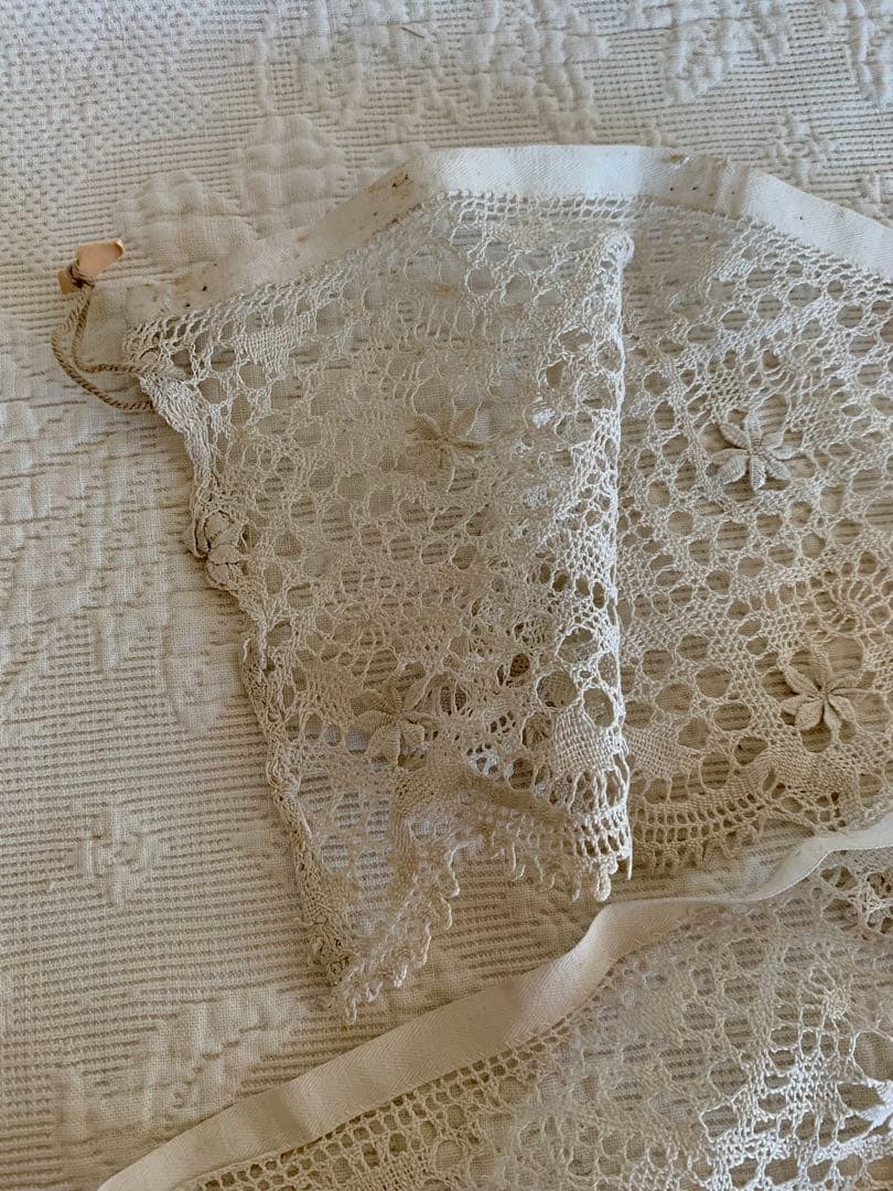 フランスアンティークローズ柄ファブリックパニエ＆アンティーク レースset