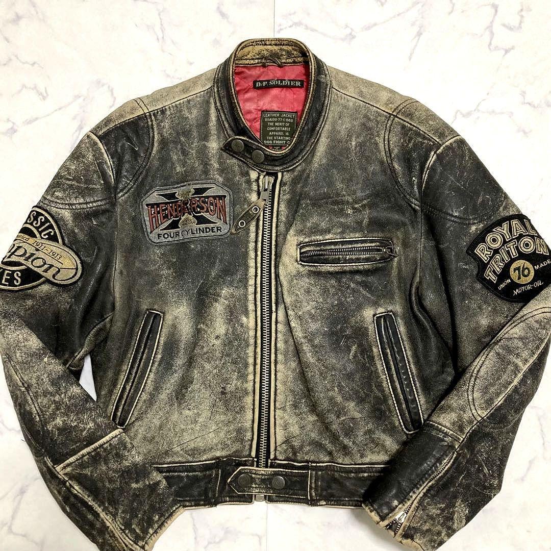 DOG FIGHT カウレザー ライダースジャケット 中綿 エイジング加工 5