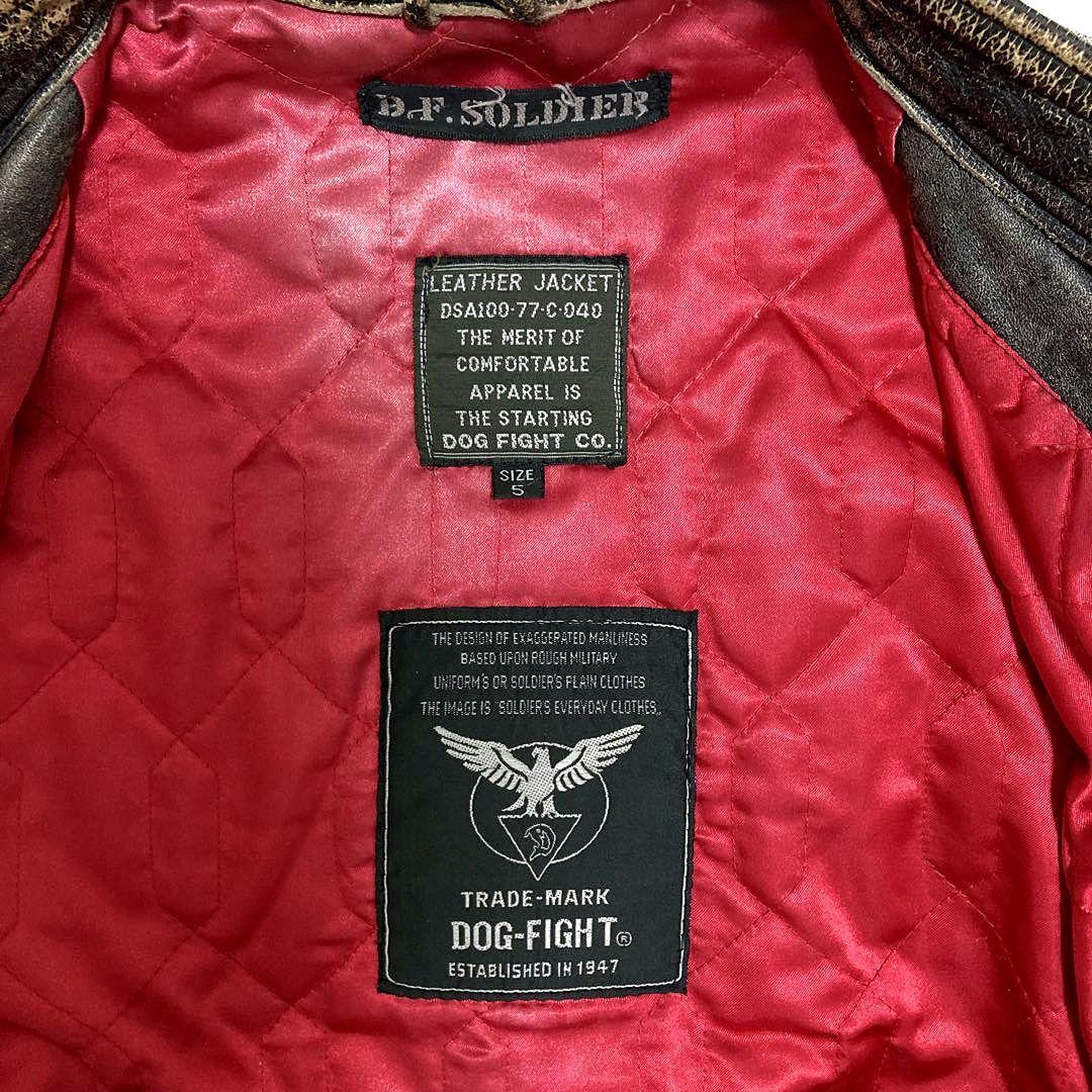 DOG FIGHT カウレザー ライダースジャケット 中綿 エイジング加工 5