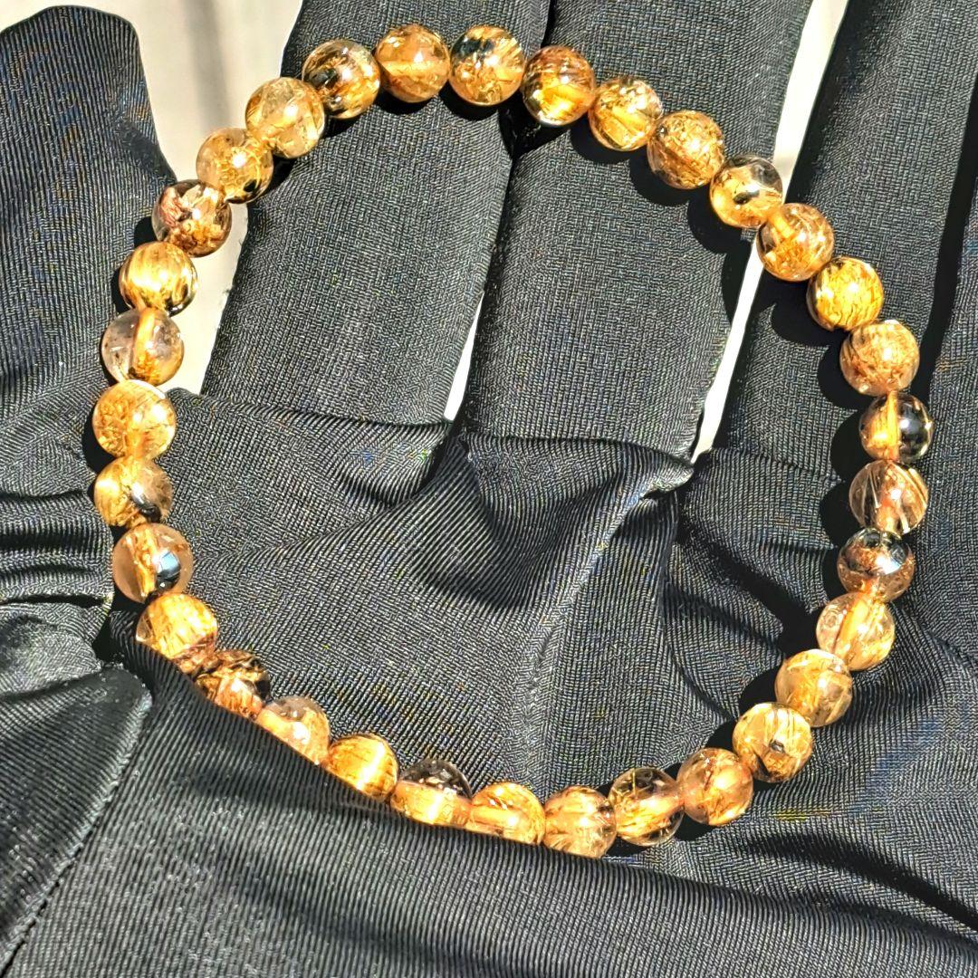 高品質 太陽放射タイチンルチルクォーツ ブレスレット 5.5㎜ 金運