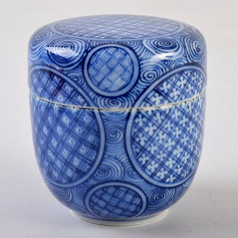 茶道具　陶佳造　染付　渦文　棗　共箱　V　8753