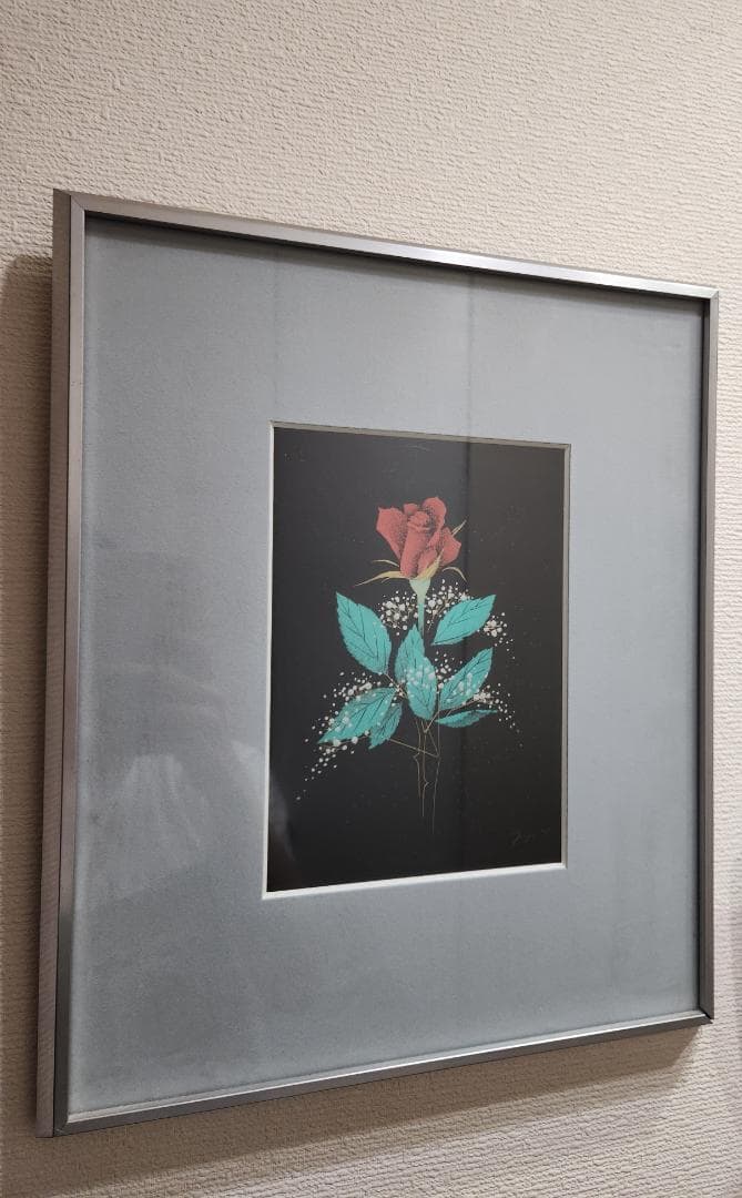 【輪島塗 沈金】友田裕次「バラ」額装作品／漆芸 アートフレーム 沈金師 輪島塗