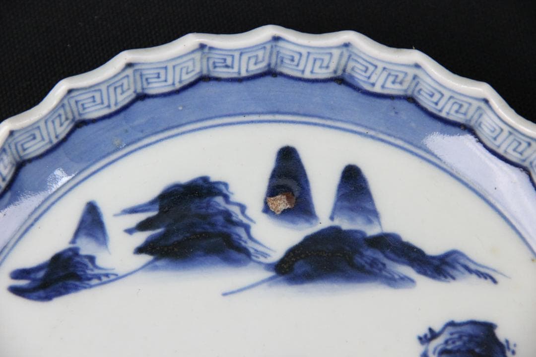 古伊万里 染付 山水図 五枚組 小皿 菓子皿 風景絵 江戸～明治期 Eo21-6