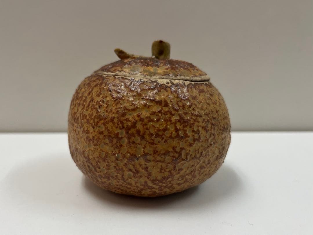 益子焼き 香合　みかん茶入 茶道具