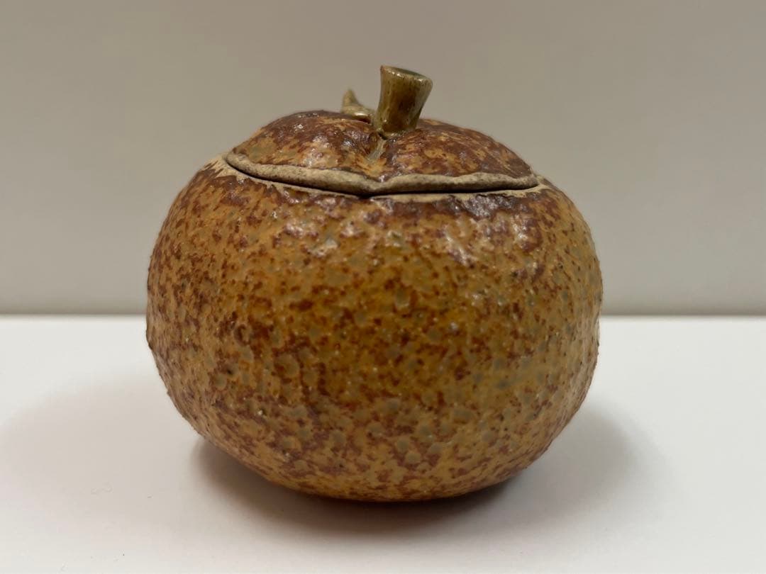 益子焼き 香合　みかん茶入 茶道具