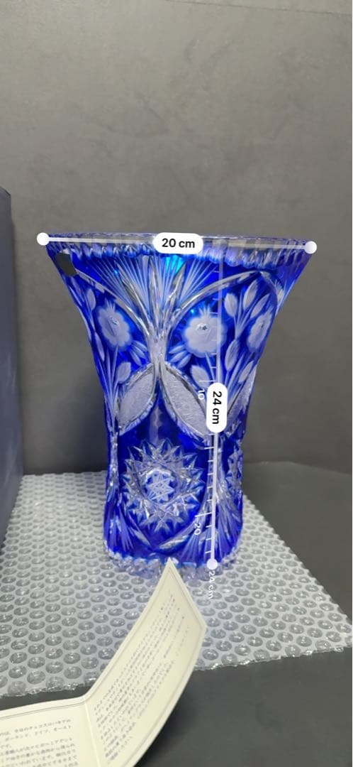 【ポーランド製 POLONIA クリスタル花瓶】色被せ切子 高さ24cm 美品