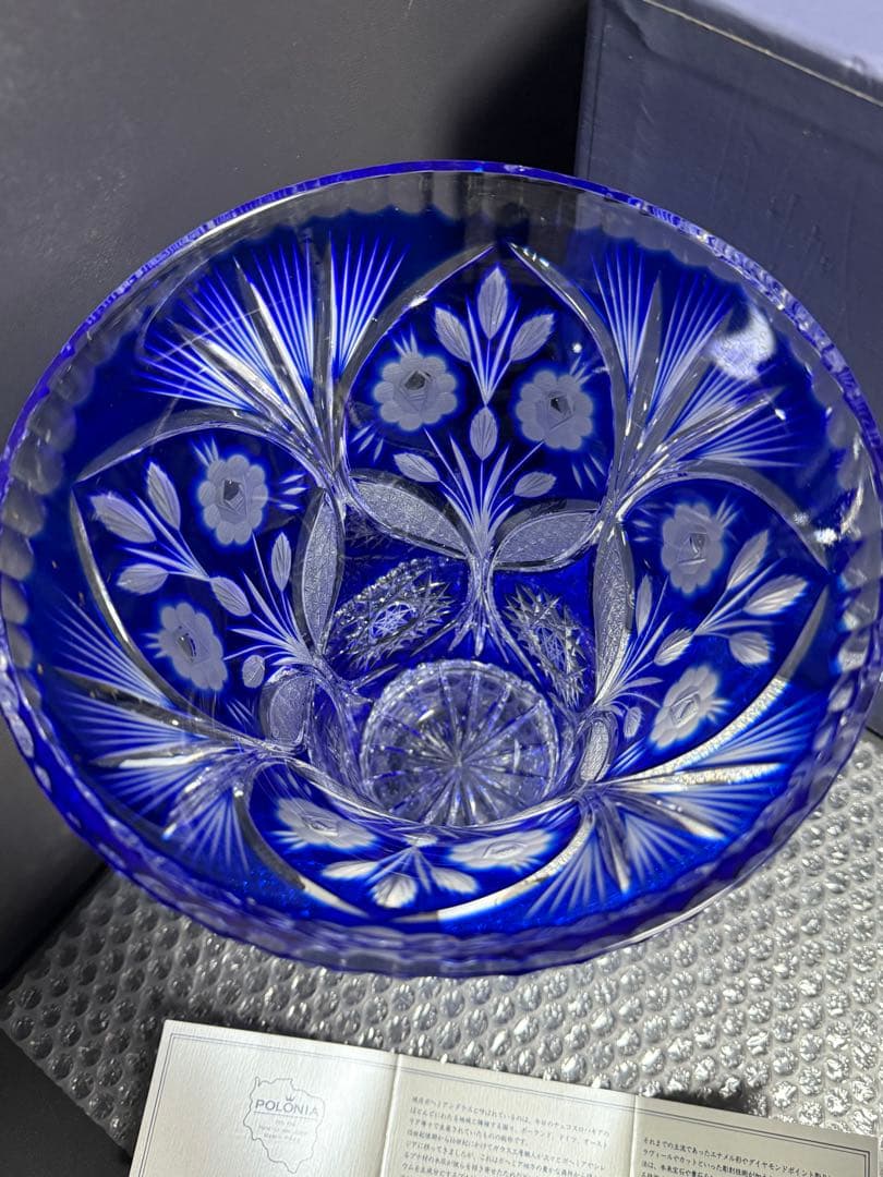 【ポーランド製 POLONIA クリスタル花瓶】色被せ切子 高さ24cm 美品