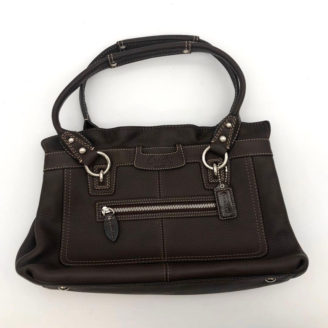 R【新品未使用】COACH ダークブラウン レザー ハンドバッグ