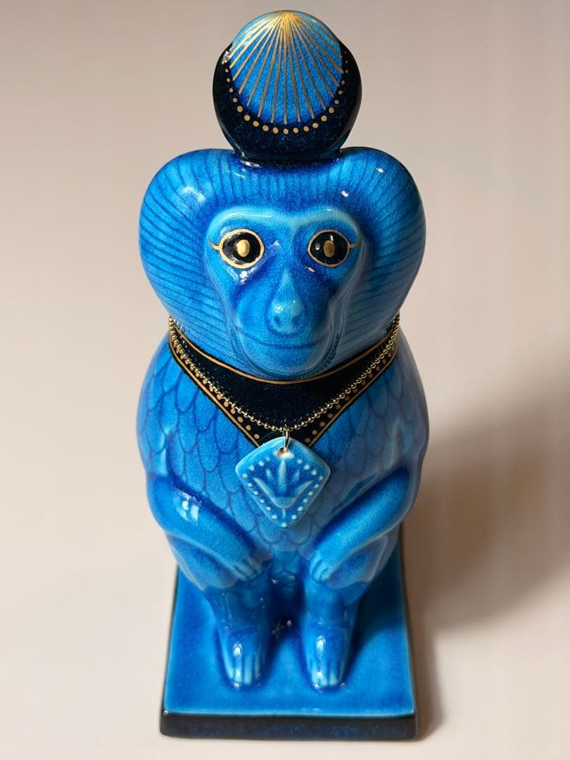 #美濃焼 幸兵衛窯 エジプト神 九栄神　トト　ヒヒ 青釉金彩　オーナメントS-1