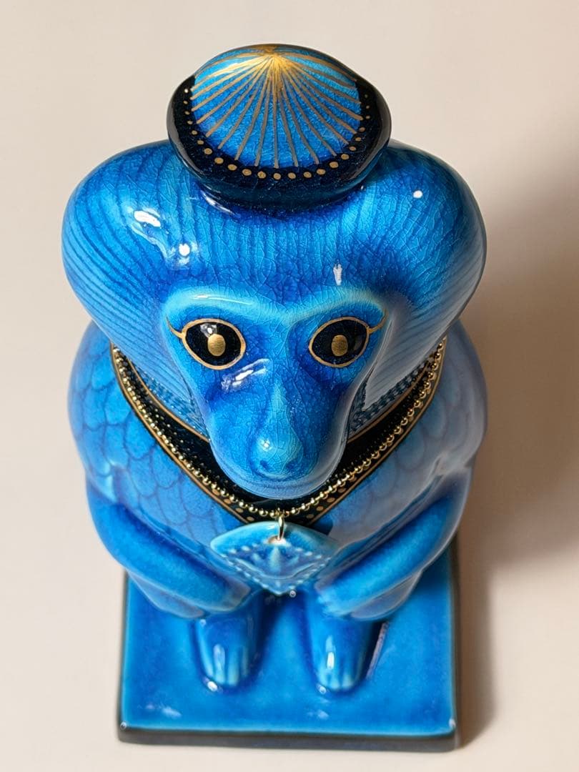 #美濃焼 幸兵衛窯 エジプト神 九栄神　トト　ヒヒ 青釉金彩　オーナメントS-1