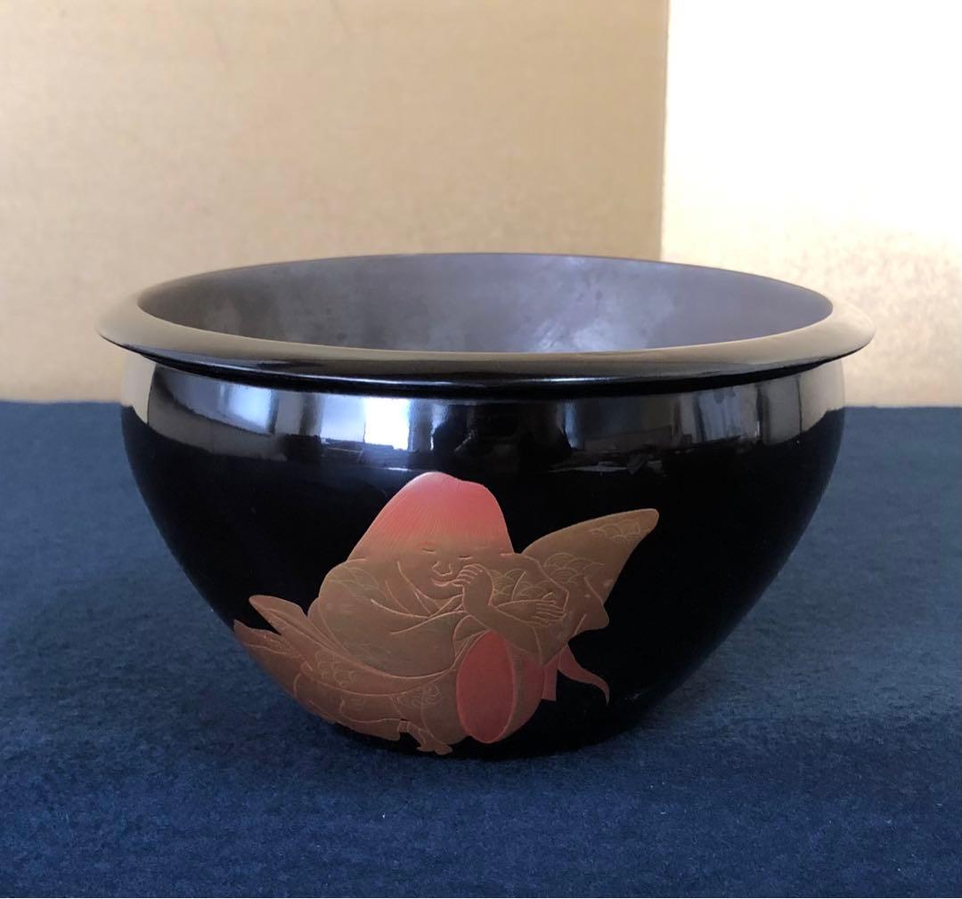 《R》懐石 酒器 蒔絵付 盃洗2客 深鉢 木製漆器 時代　250731F3