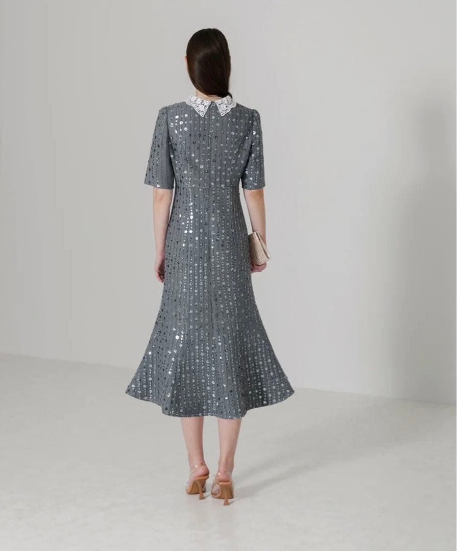 Leja 花柄ビジュー付きスパンコールフレアマーメイド　ドレスワンピース　ドレス