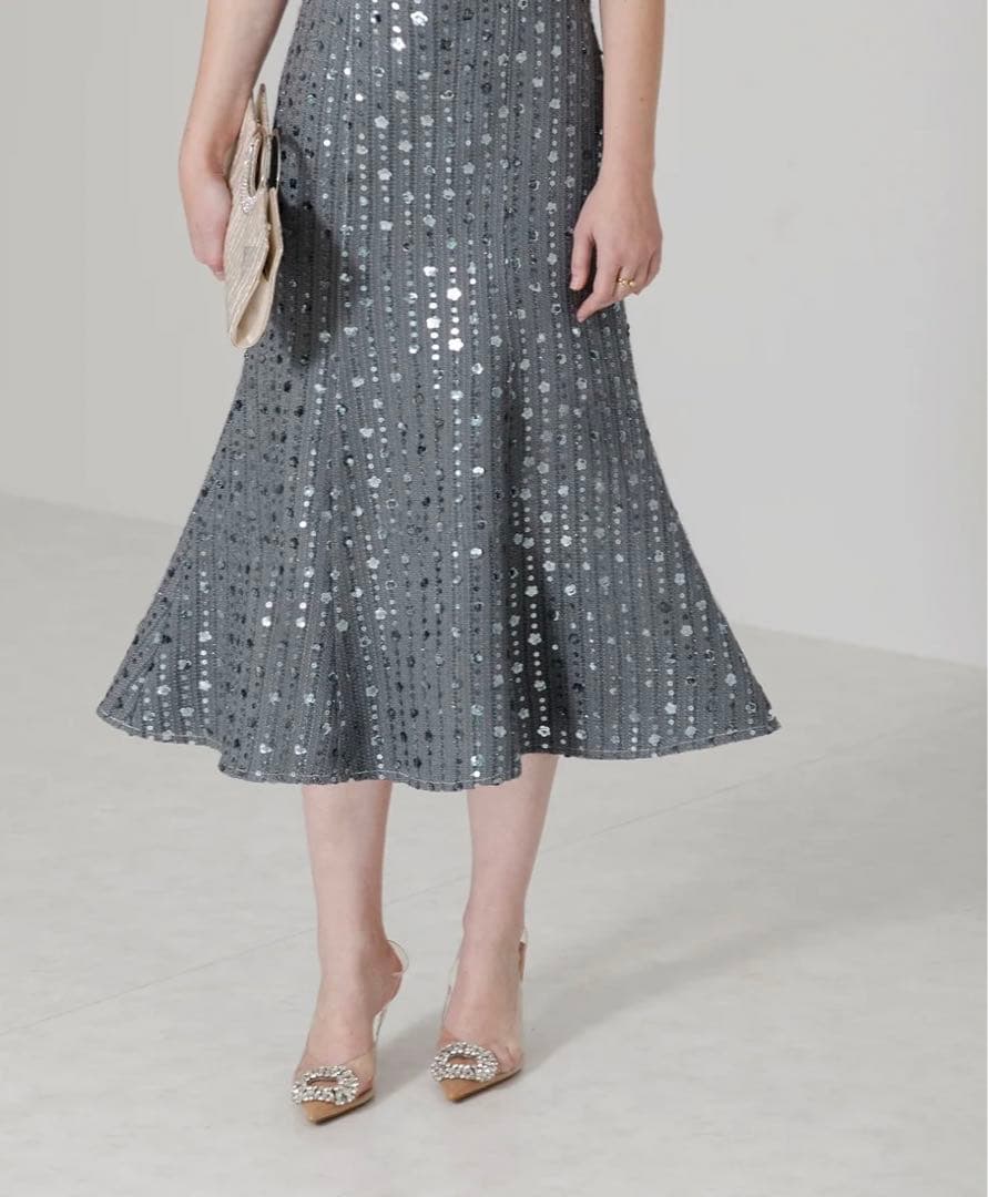 Leja 花柄ビジュー付きスパンコールフレアマーメイド　ドレスワンピース　ドレス