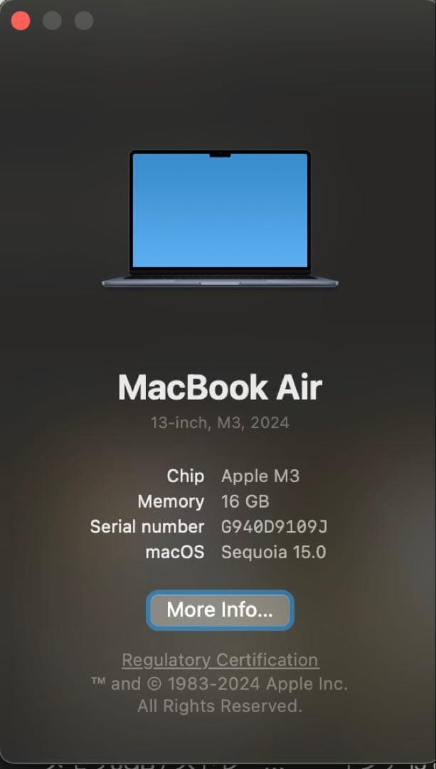 【ギャツビー】MacBook Air 2024 M3 16GB 512GB