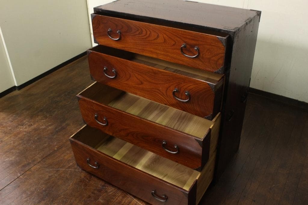 前欅 時代箪笥・引出し四杯！収納/和箪笥/和モダン古民具/和家具/ローチェスト
