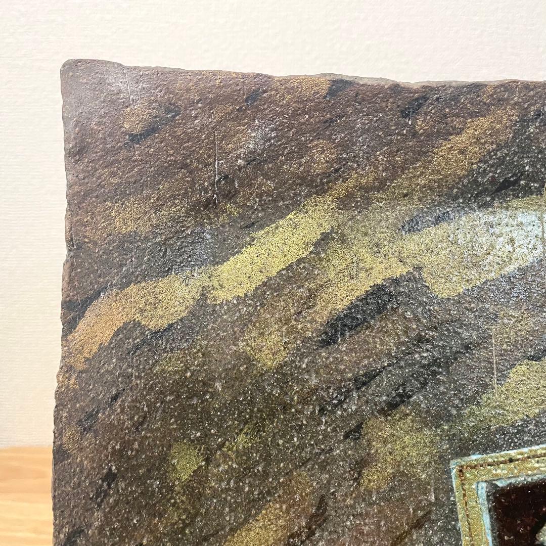 山本長左 九谷長左 飾皿 角皿 九谷焼 鹿に鳥図