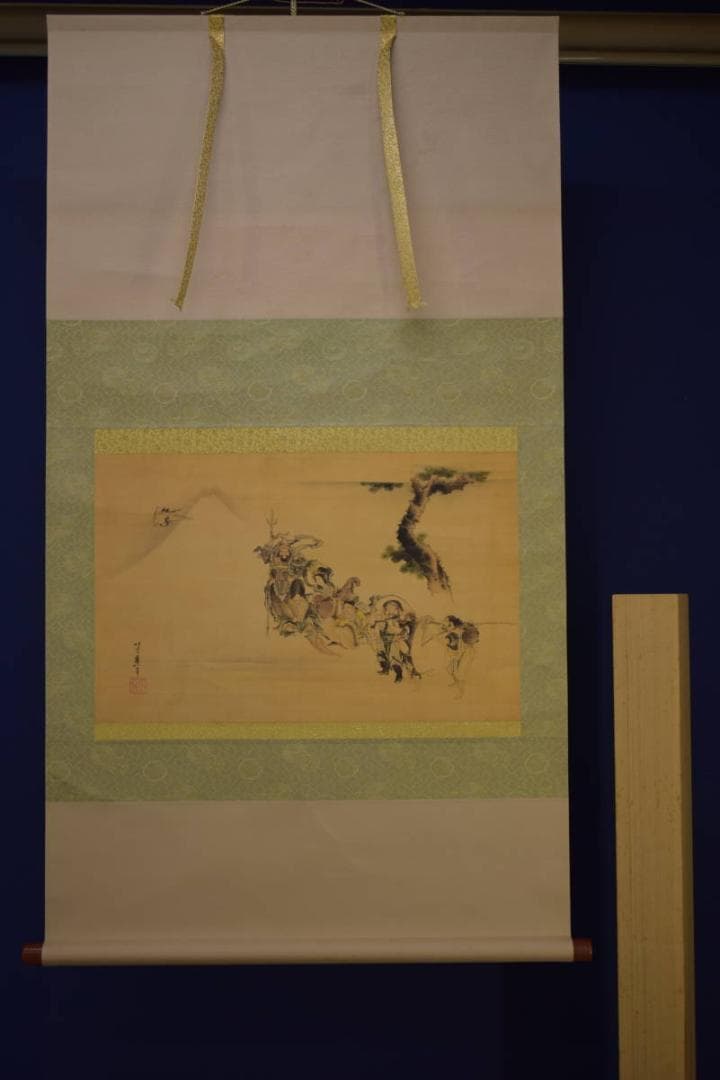 複製/葛飾北斎/富士山水七福神図/横物/工芸/布袋屋掛軸HI-637