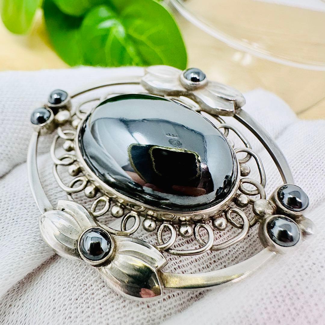   91 ヘマタイト　シルバー　ブローチ　925S