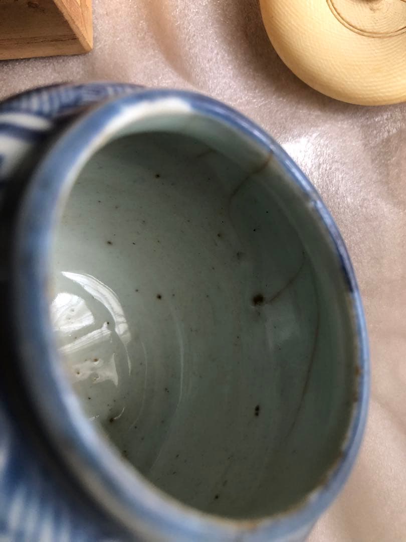 時代　茶入　染付　福康寧寿字紋　木箱入