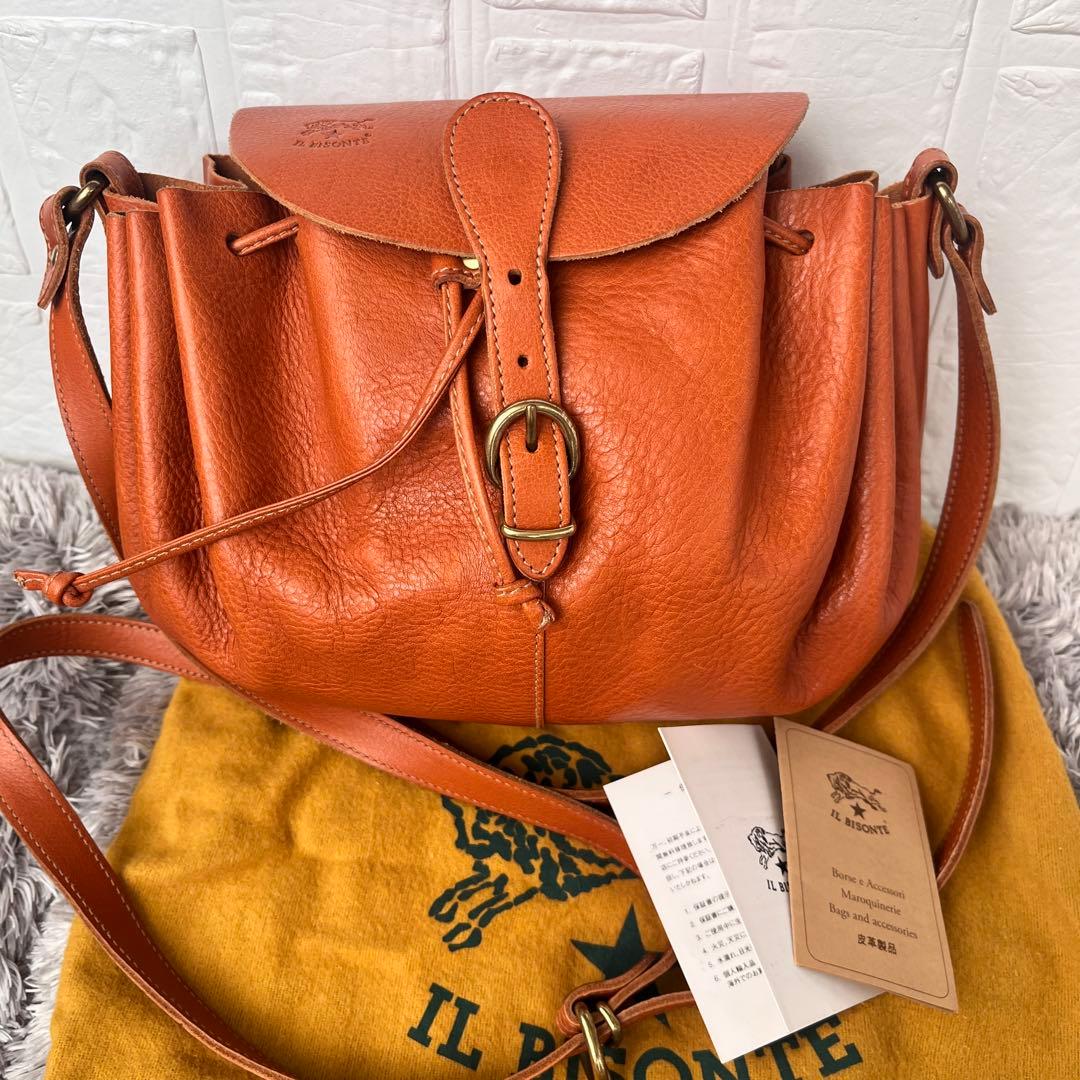 美品✨イルビゾンテ　巾着ショルダーバッグ　ブラウン　本革　レディース