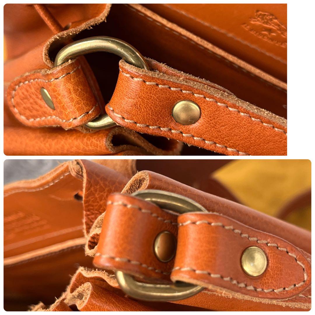 美品✨イルビゾンテ　巾着ショルダーバッグ　ブラウン　本革　レディース