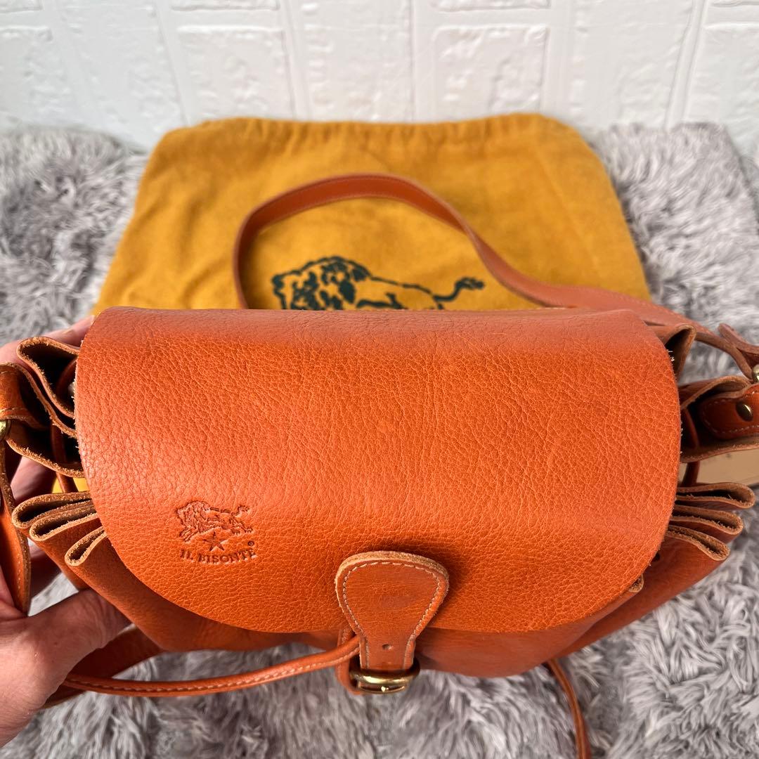 美品✨イルビゾンテ　巾着ショルダーバッグ　ブラウン　本革　レディース