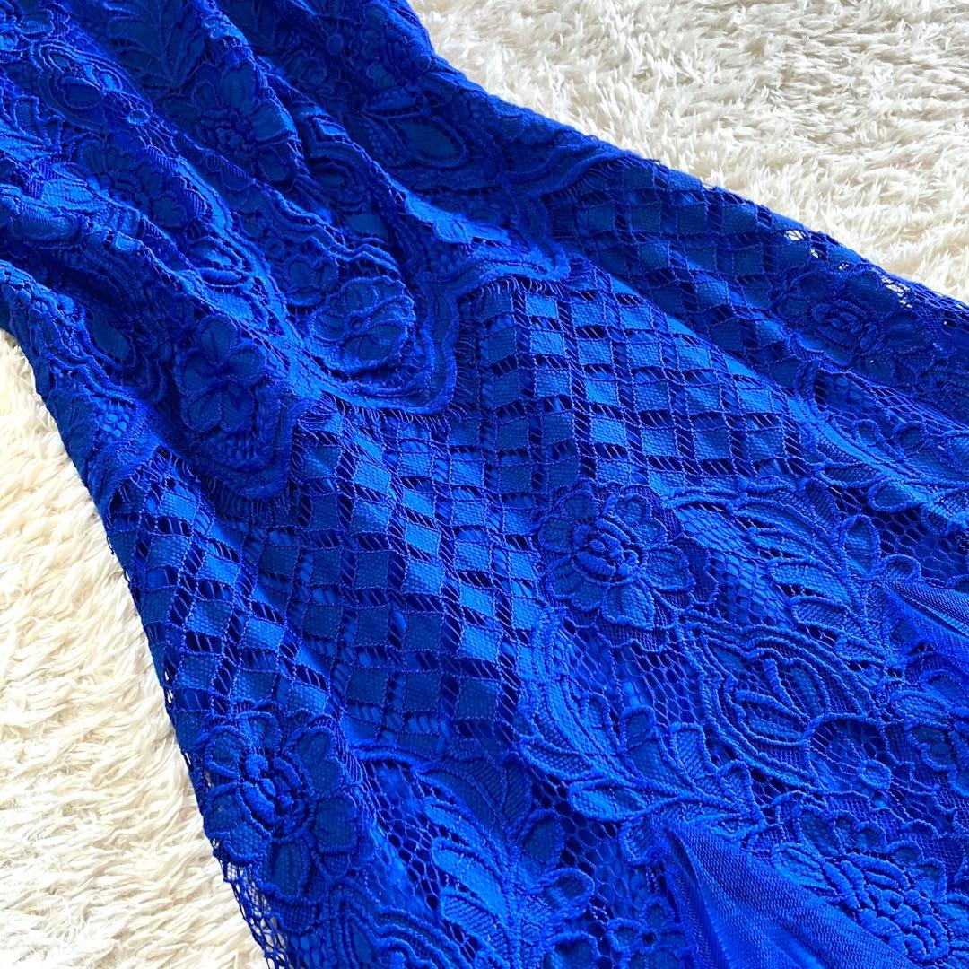 【美品】タダシショージ ロイヤルブルー フラワーレースワンピース カクテルドレス