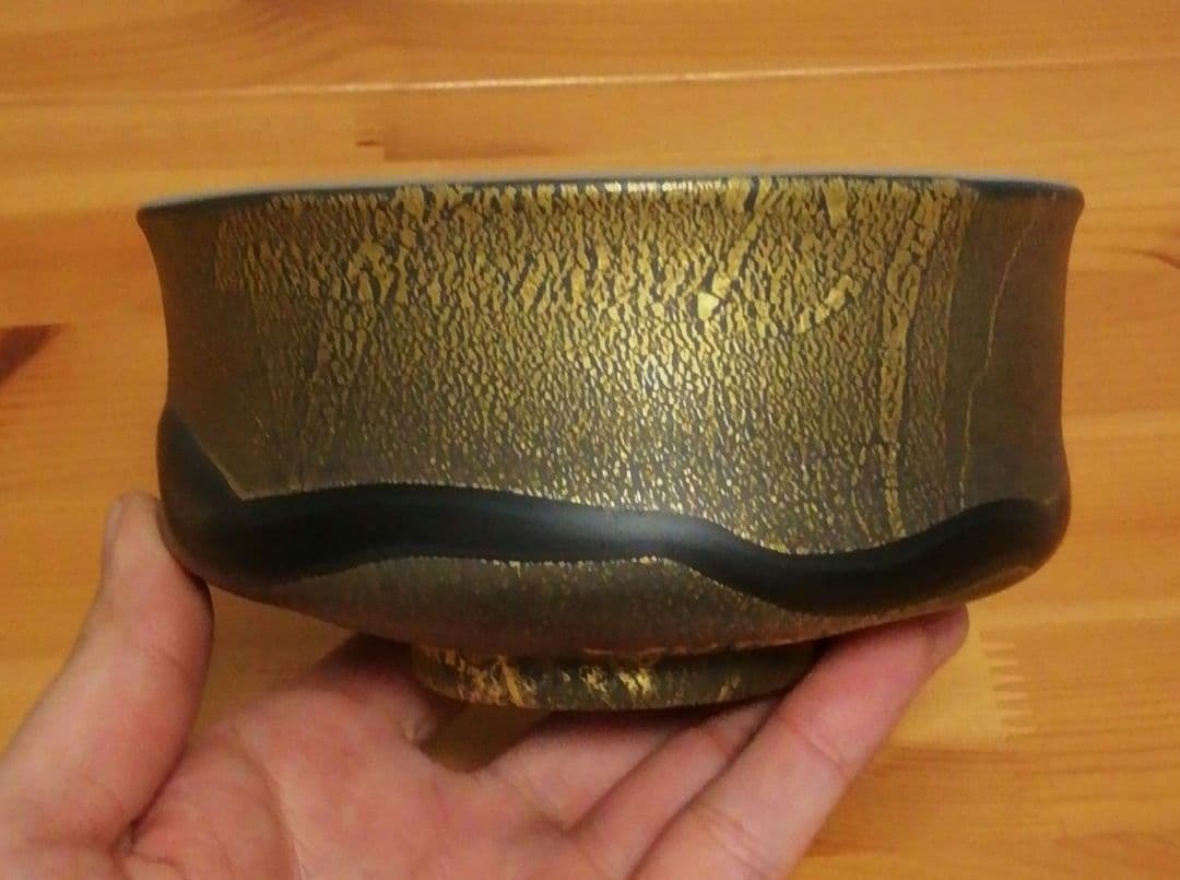 宮田高志作　宙吹　硝子　茶碗　共箱　略歴付　茶道具