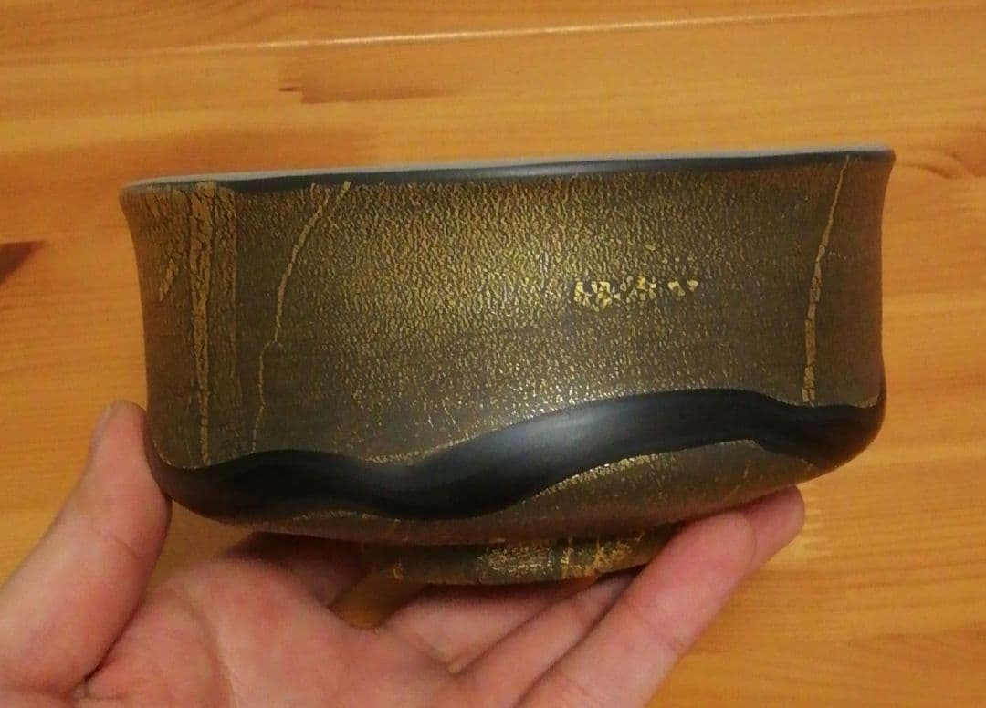 宮田高志作　宙吹　硝子　茶碗　共箱　略歴付　茶道具