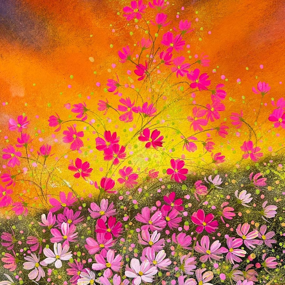 美品 荒木幸史「コスモス」肉筆画 直筆サイン入り 2012年 コスモスの画家