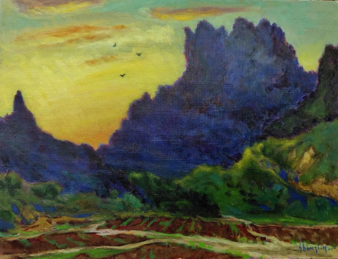 「入相の里」1998 P15 妙義山 油彩画 油絵 絵画 風景画 アート